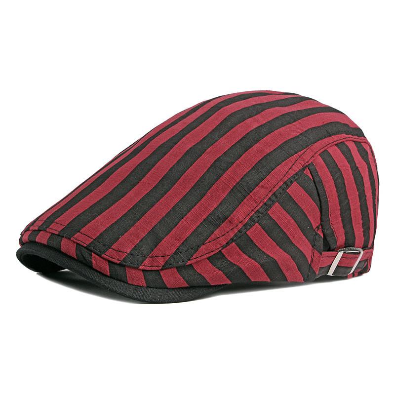 Striped Vintage Flat Cap - Red 