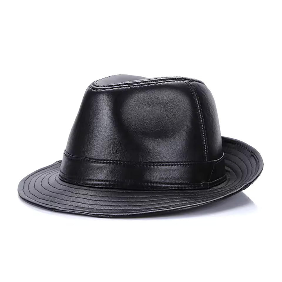 Stylish Sheep Leather Trilby Hat for - Black 