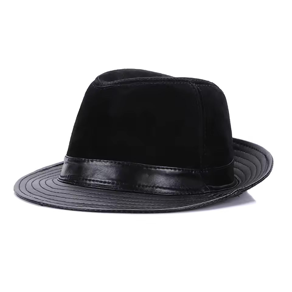 Stylish Sheep Leather Trilby Hat for - Matte Black 