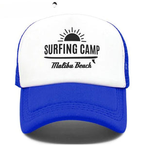 Sunset Beach Surfing Camp Trucker Hat - Blue and White