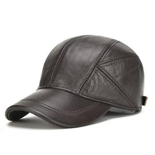 The Legacy Leather Baseball Cap with Earflaps - Black