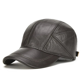 The Legacy Leather Baseball Cap with Earflaps - Black