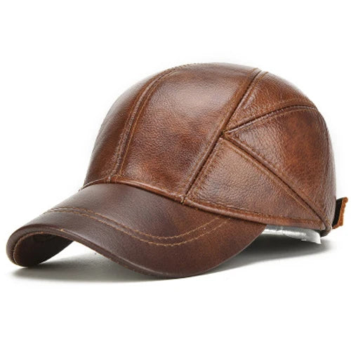 The Legacy Leather Baseball Cap with Earflaps - Brown