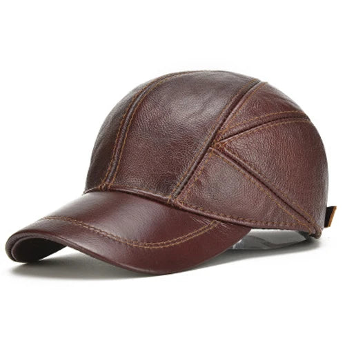 The Legacy Leather Baseball Cap with Earflaps - Red Brown