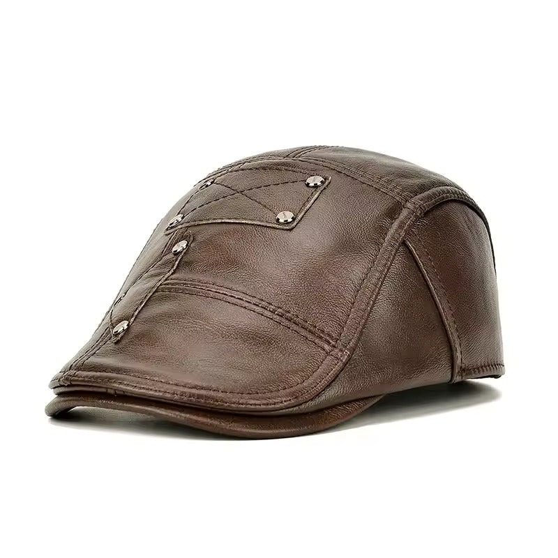 The Prestige Geniune Cowhide Leather Flat Cap -  Brown