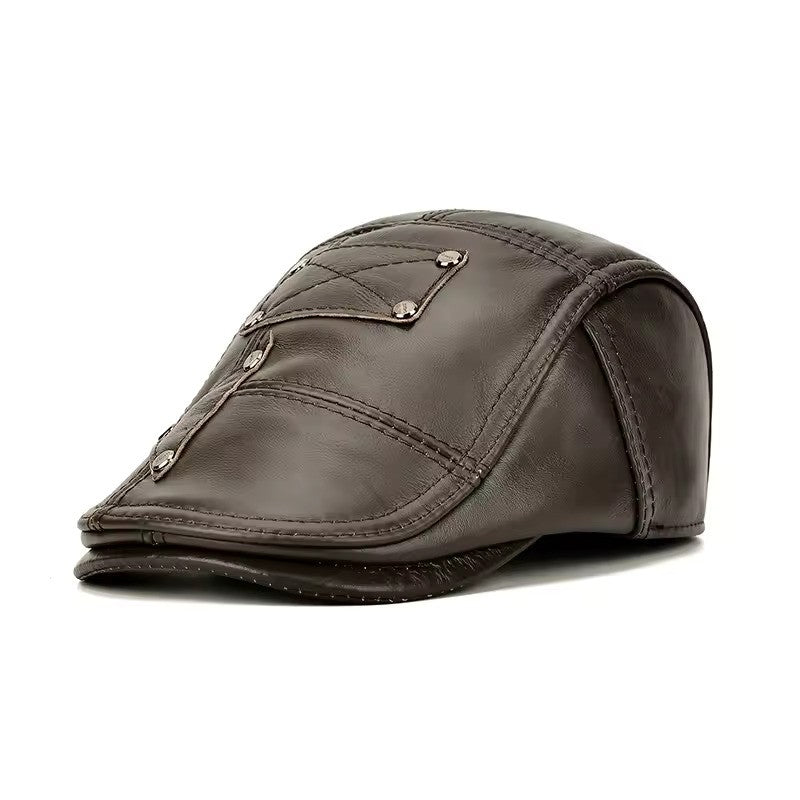 The Prestige Geniune Cowhide Leather Flat Cap - Dark Brown