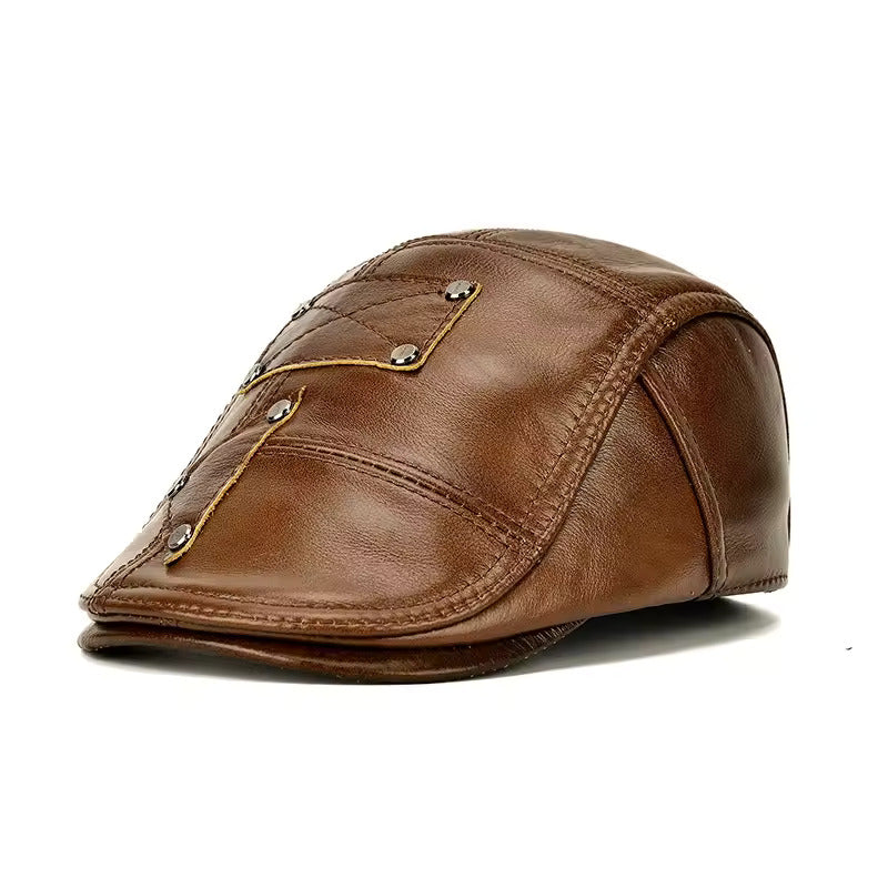The Prestige Geniune Cowhide Leather Flat Cap - Yellow Brown