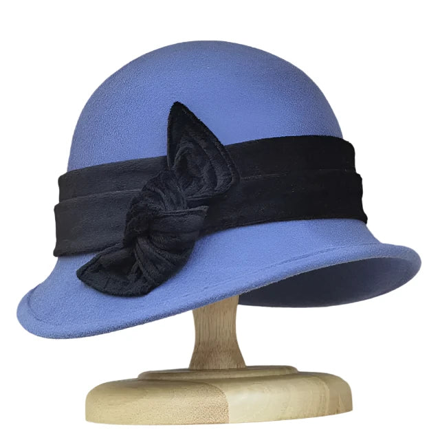 The Velvet Bloom Wool Cloche Hat - Blue