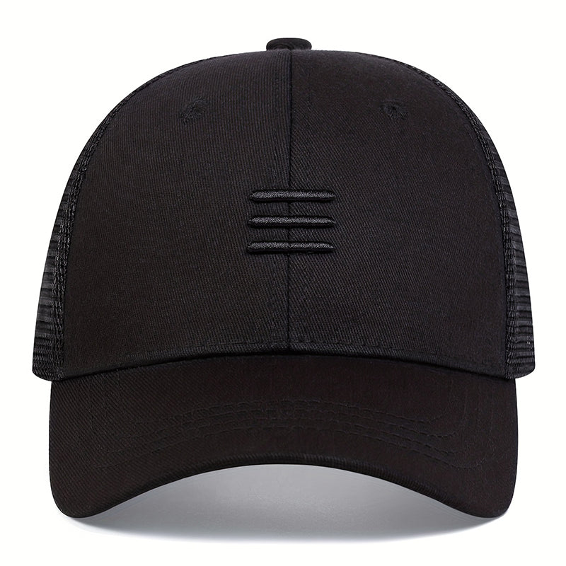 Three Strip Embroidered Trucker Hat  - Front