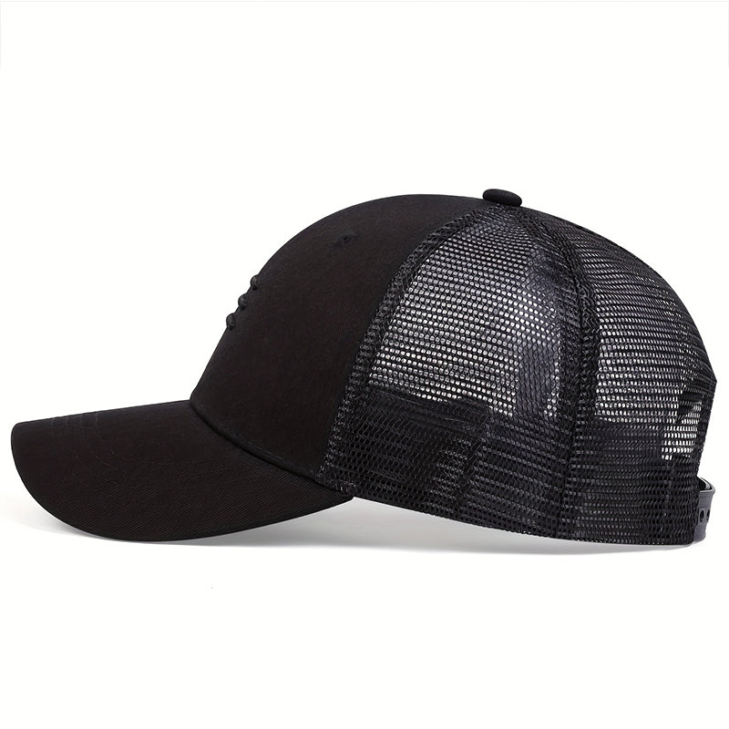 Three Strip Embroidered Trucker Hat  - Side