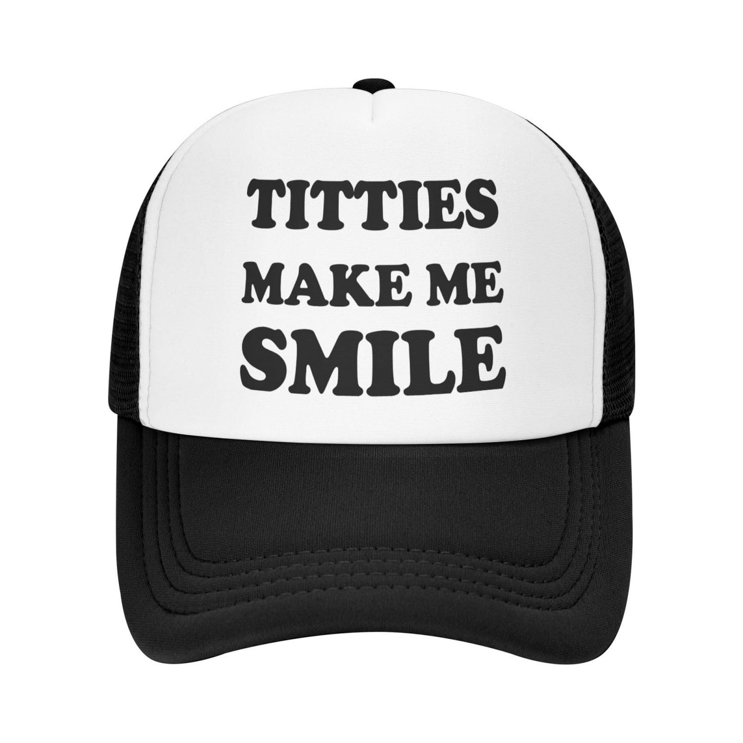 Titties Make Me Smile Funny Trucker Hat - Black