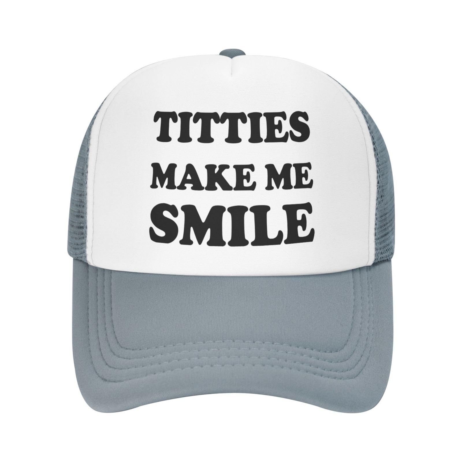 Titties Make Me Smile Funny Trucker Hat - Gray