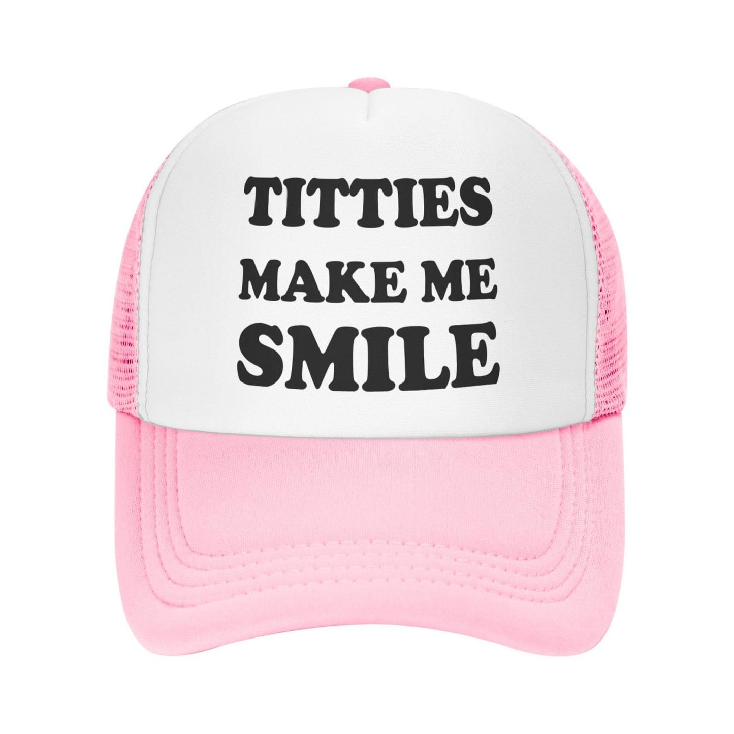 Titties Make Me Smile Funny Trucker Hat - Pink