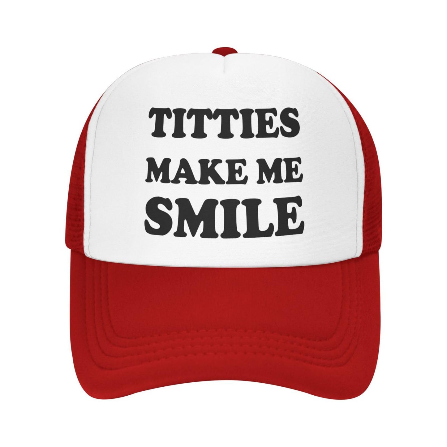Titties Make Me Smile Funny Trucker Hat - Red