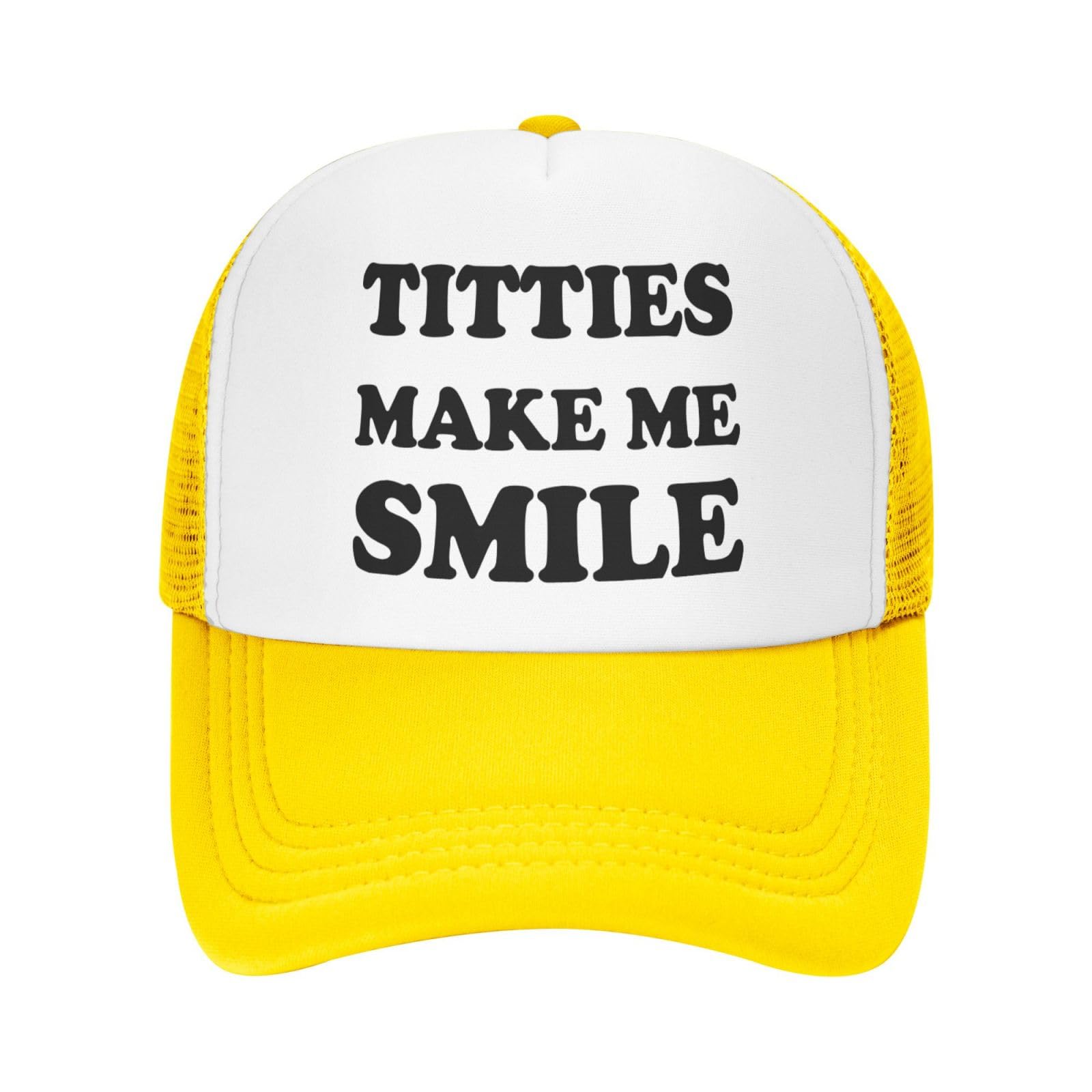 Titties Make Me Smile Funny Trucker Hat - Yellow