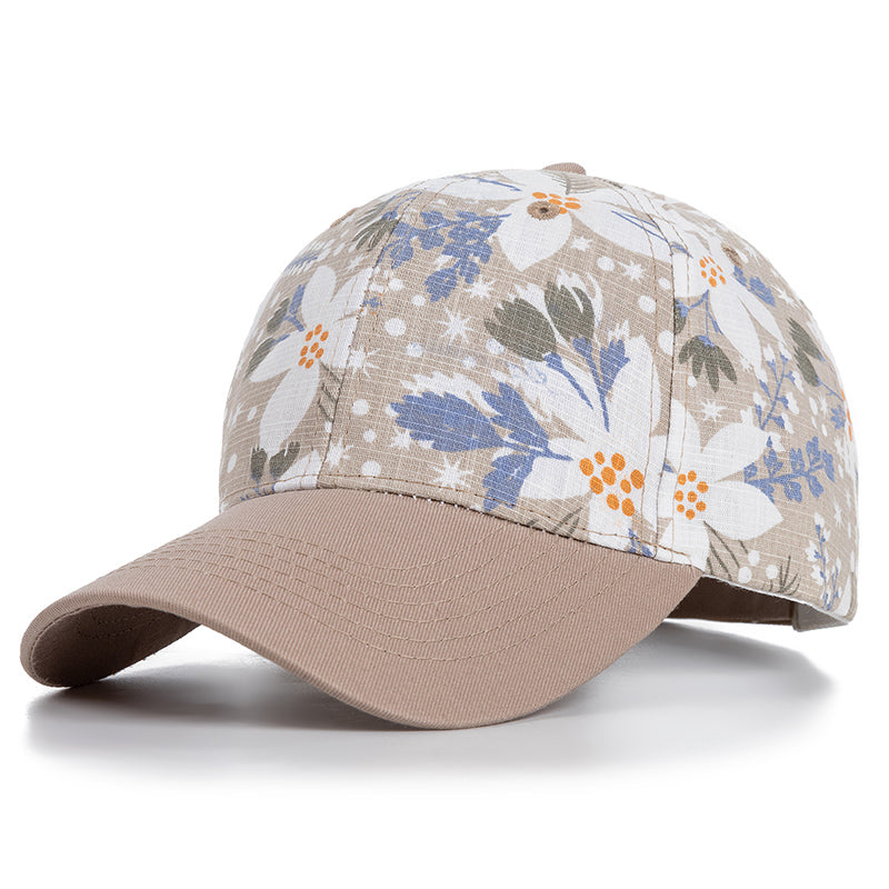 Trendy Floral Print Baseball Cap - Beige