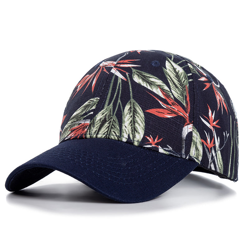 Trendy Floral Print Baseball Cap - Black 