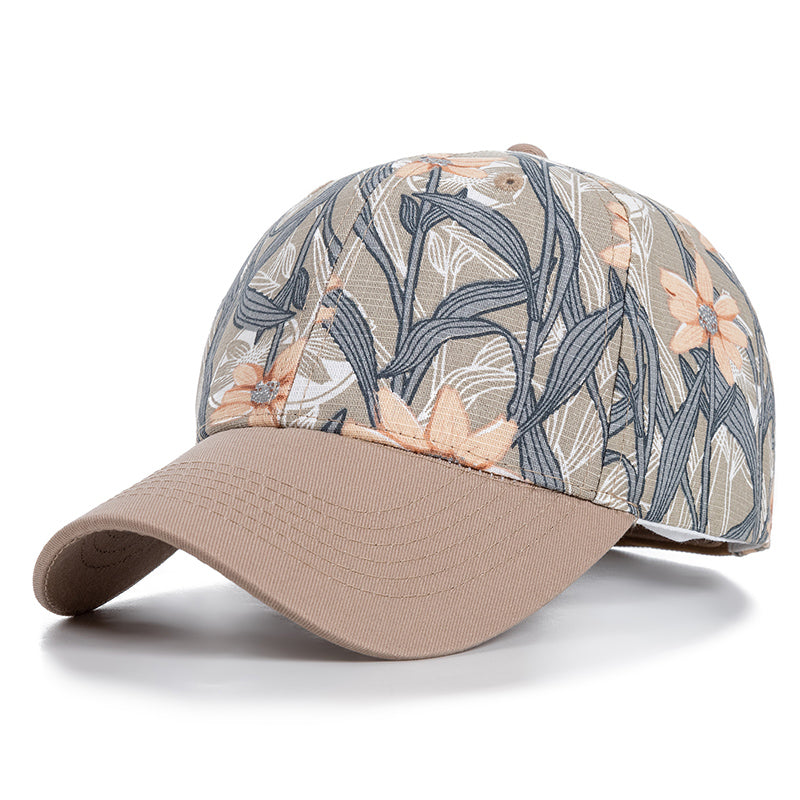 Trendy Floral Print Baseball Cap - Khaki