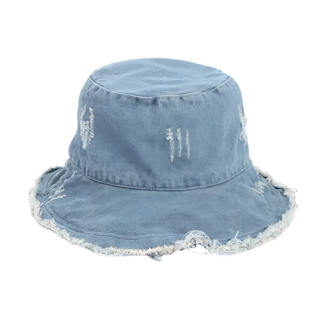 Urban Edge Fray Denim Bucket Hat - Blue