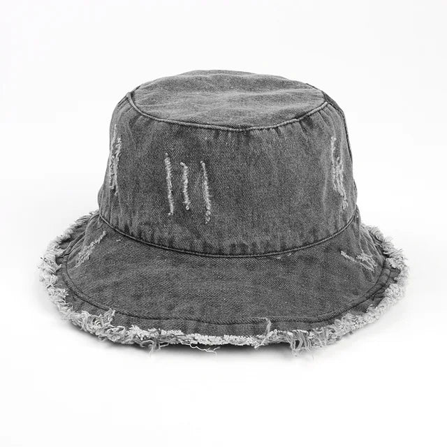 Urban Edge Fray Denim Bucket Hat - Gray