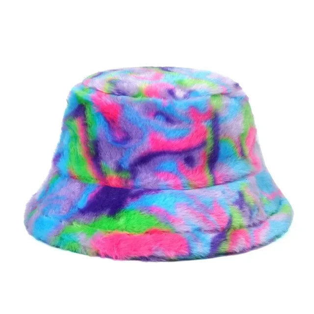 Vibrant Swirl Faux Fur Bucket Hat - Style 1