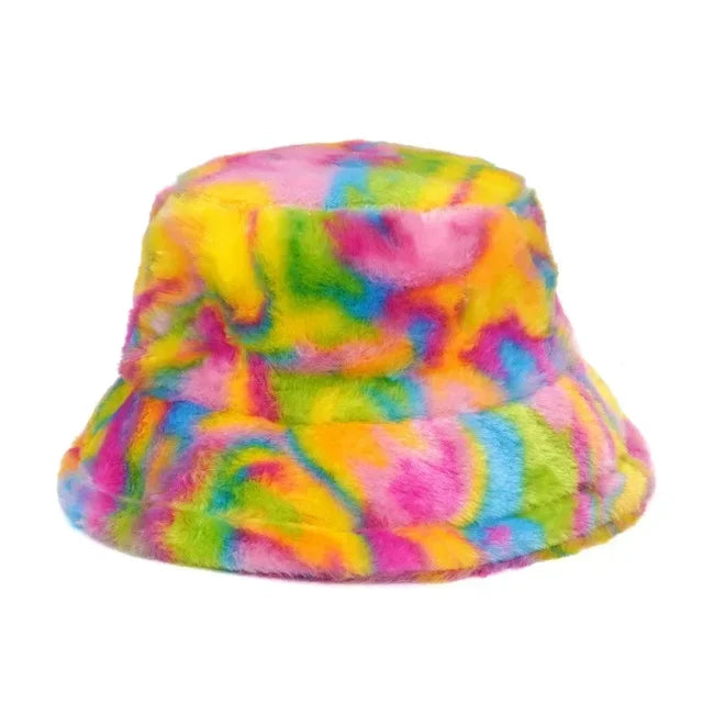 Vibrant Swirl Faux Fur Bucket Hat - Style 2