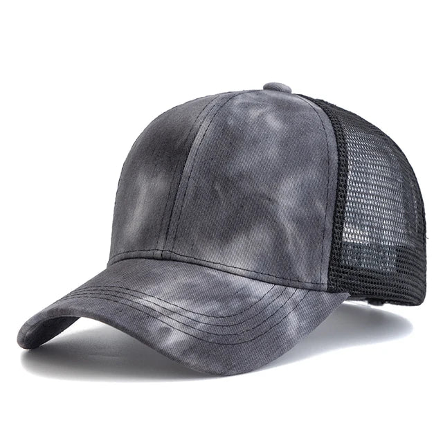 Vibrant Tie-Dye Ponytail Baseball Trucker Hat - Black