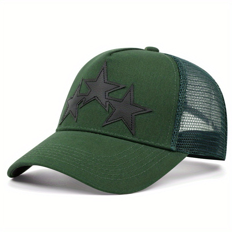 Vibrant Trucker Hat with Bold Black Stars - Green