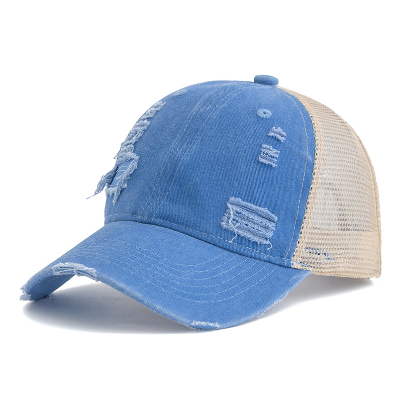 Vintage-Style Distressed Trucker Hat - Blue