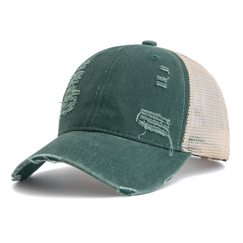 Vintage-Style Distressed Trucker Hat - Dark Green