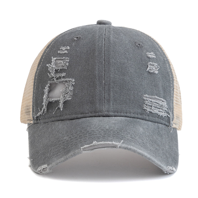 Vintage-Style Distressed Trucker Hat - Front