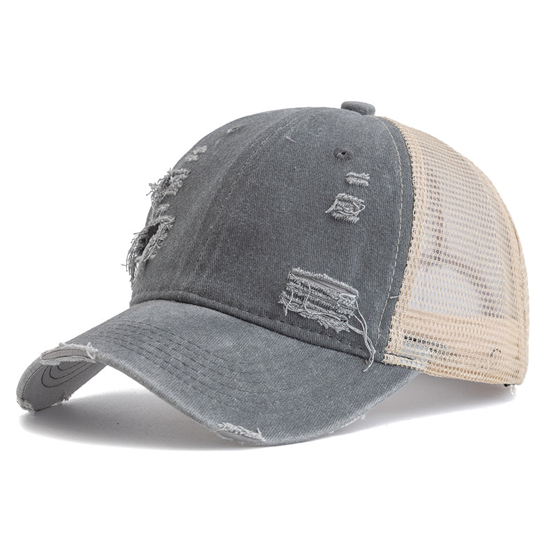 Vintage-Style Distressed Trucker Hat - Gray