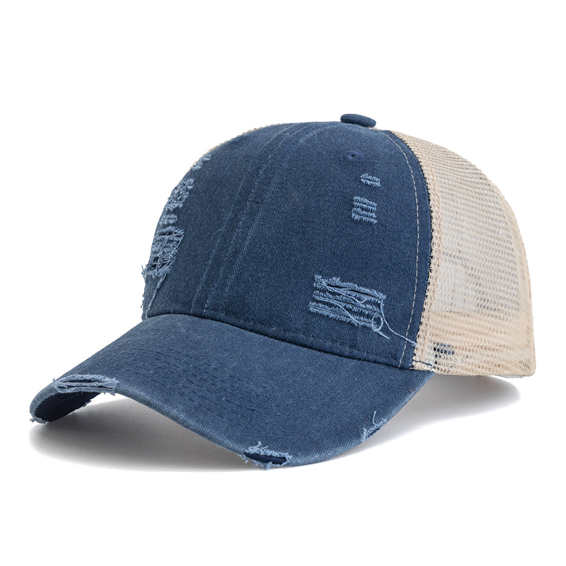 Vintage-Style Distressed Trucker Hat - Navy Blue