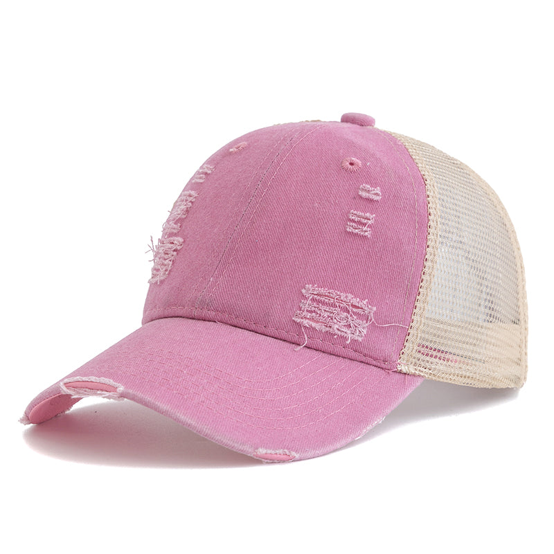 Vintage-Style Distressed Trucker Hat - Pink