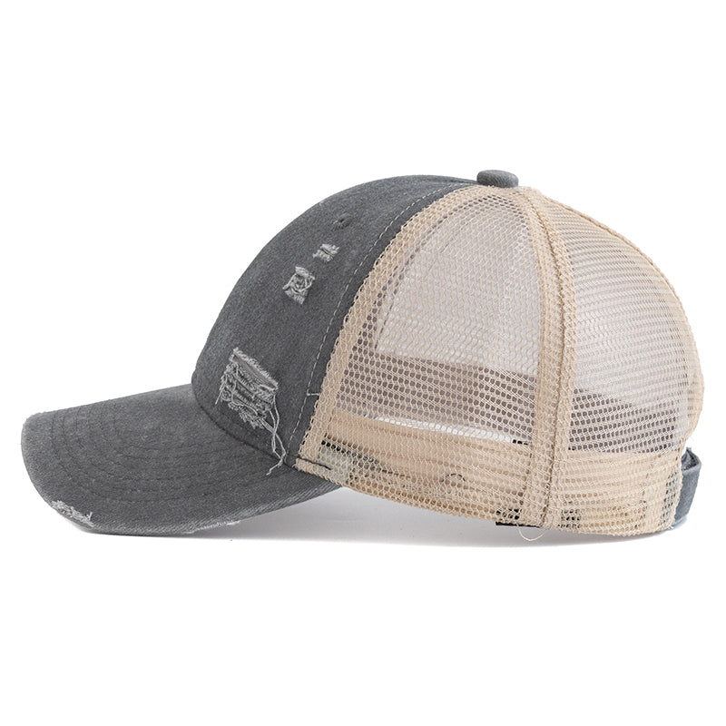 Vintage-Style Distressed Trucker Hat - Side