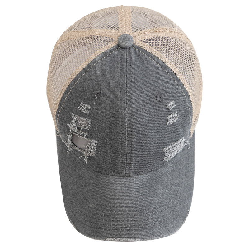 Vintage-Style Distressed Trucker Hat - Top