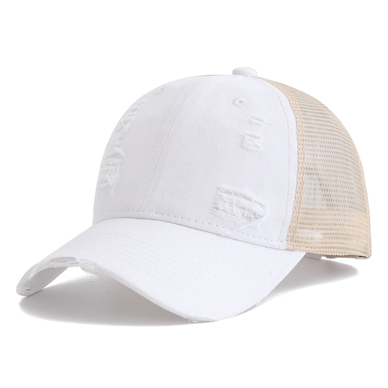 Vintage-Style Distressed Trucker Hat - White