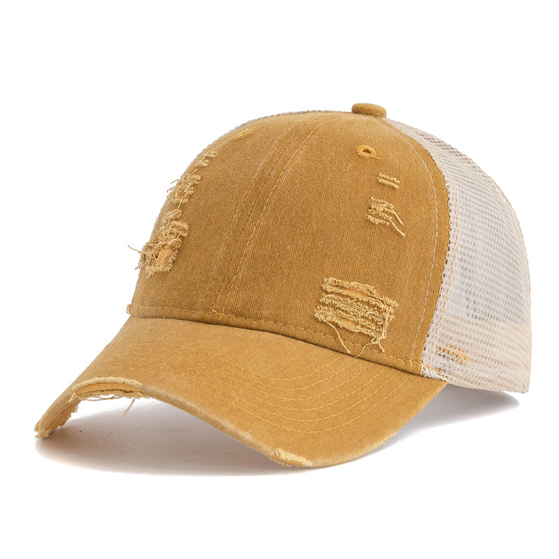 Vintage-Style Distressed Trucker Hat - Yellow