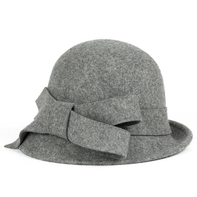 Vintage 1920s Wool Cloche Hat with Bowknot - Gray 