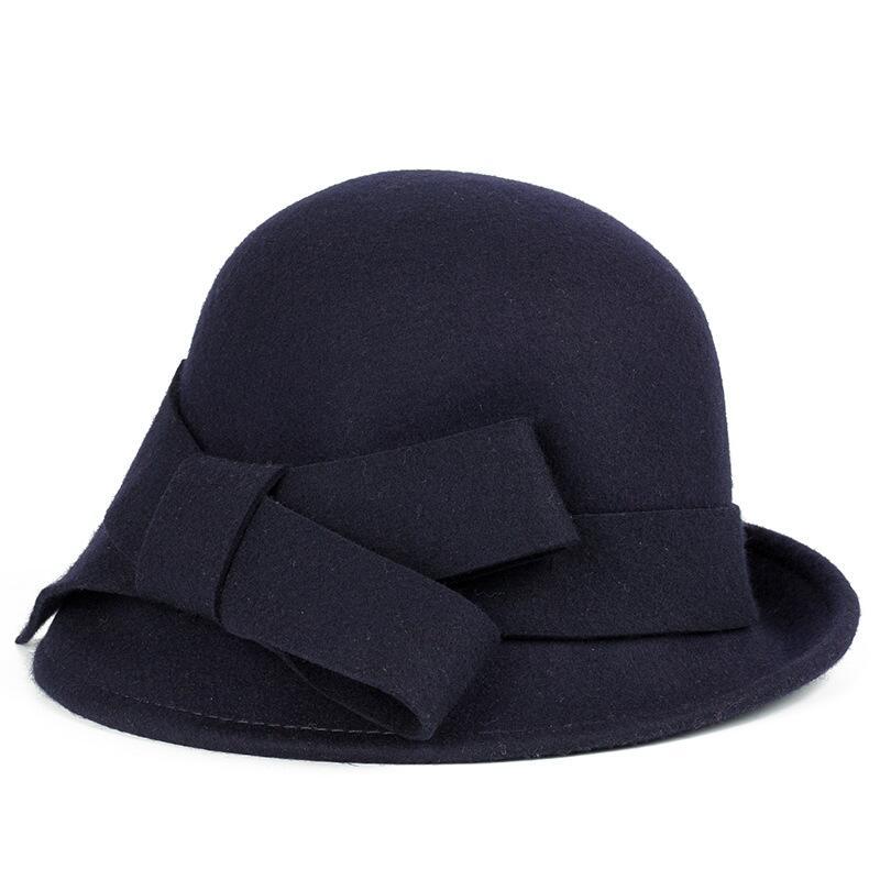 Vintage 1920s Wool Cloche Hat with Bowknot - Navy