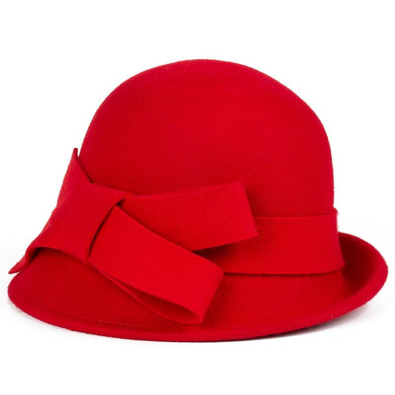 Vintage 1920s Wool Cloche Hat with Bowknot - Red