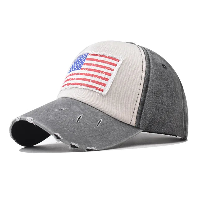 Vintage American Flag Baseball Cap - Gray2
