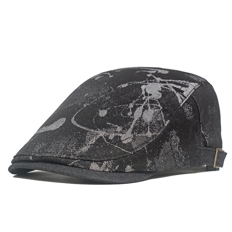 Vintage Artistic Pattern Flat Cap - Black  