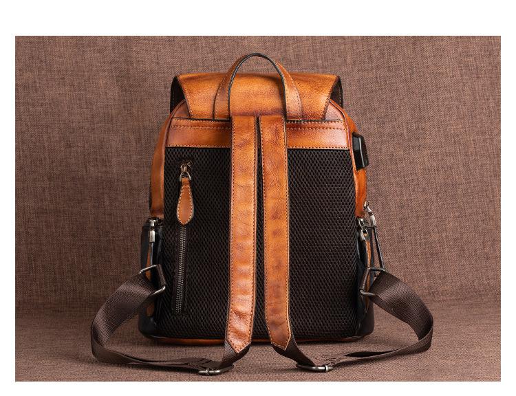 Vintage Embossed Leather Backpack for Women - Back View