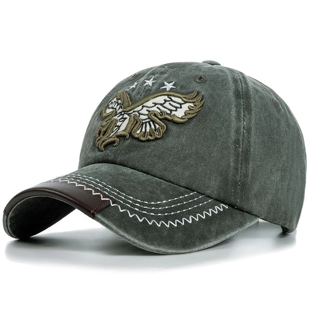 Vintage Embroidered Eagle Baseball Cap - Army Green