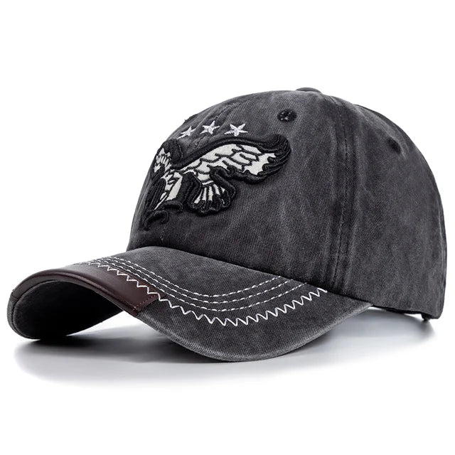 Vintage Embroidered Eagle Baseball Cap - Black