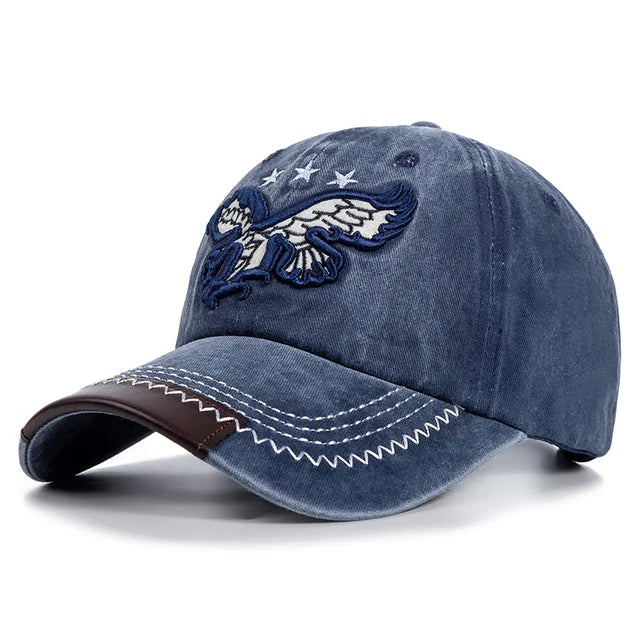 Vintage Embroidered Eagle Baseball Cap - Blue