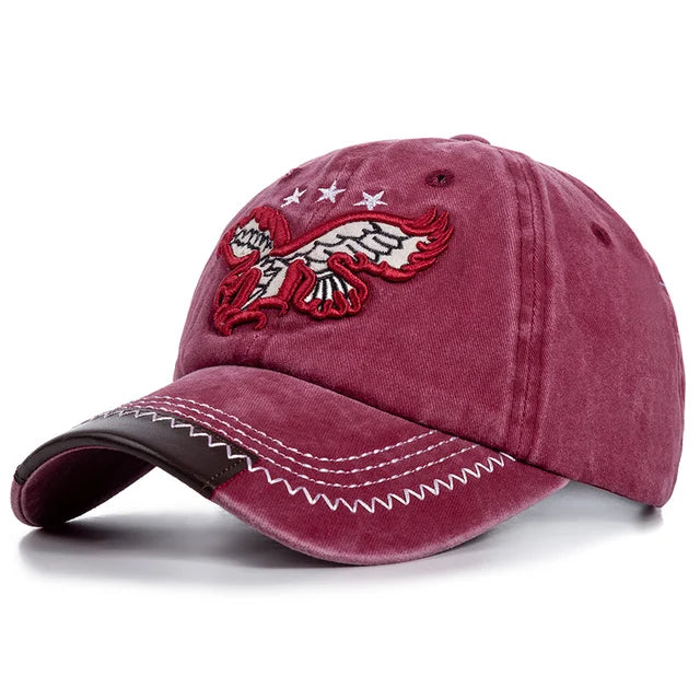 Vintage Embroidered Eagle Baseball Cap - Red