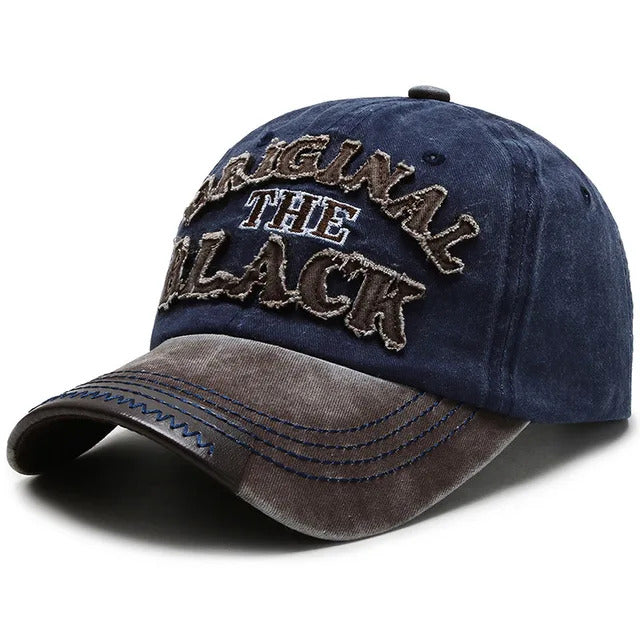 Vintage Embroidered Two-Tone Baseball Cap – Navy Blue