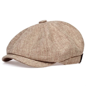 Vintage Linen Newsboy Cap - Beige